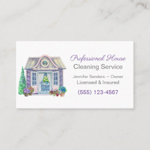 Cute Waterverf House Cleaning Service Visitekaartje