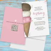 Cute Waterverf Ice Cream Cone Birthday QR Code Kaart