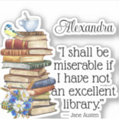 Cute Waterverf Jane Austen Book Lover Quote Bird Sticker (Voorkant)