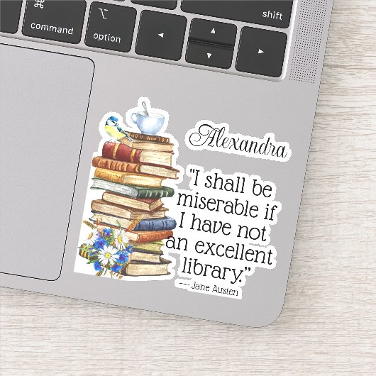 Cute Waterverf Jane Austen Book Lover Quote Bird Sticker (Detail)