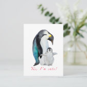 Cute waterverf keperor pinguins briefkaart (Staand voorkant)
