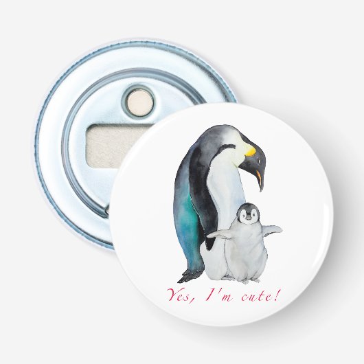 Cute waterverf keperor pinguins button flesopener (Voorkant)