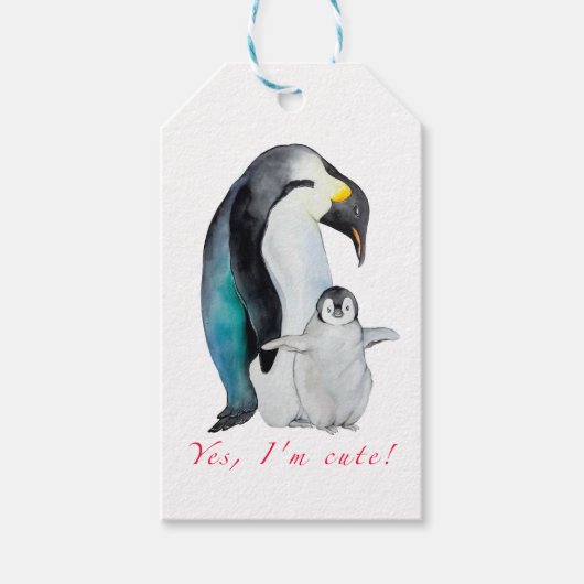 Cute waterverf keperor pinguins cadeaulabel (Voorkant)