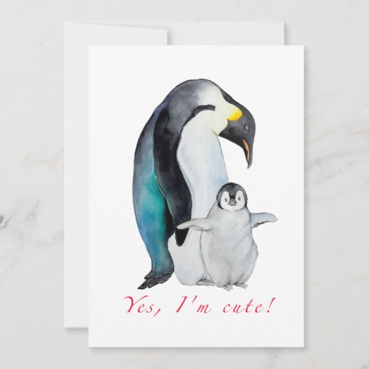 Cute waterverf keperor pinguins kaart (Voorkant)