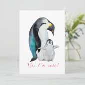 Cute waterverf keperor pinguins kaart (Staand voorkant)