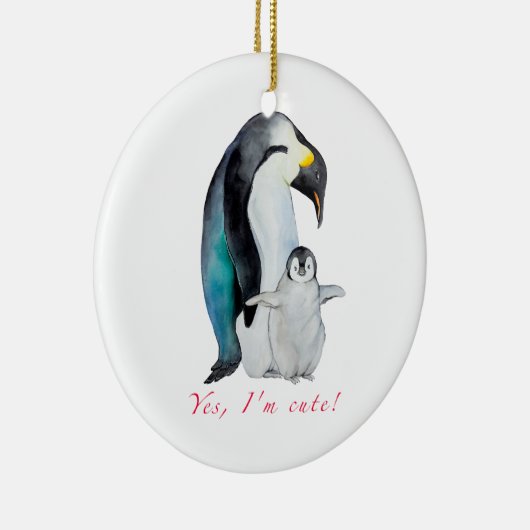 Cute waterverf keperor pinguins keramisch ornament (Rechts)