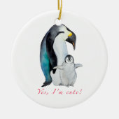 Cute waterverf keperor pinguins keramisch ornament (Voorkant)