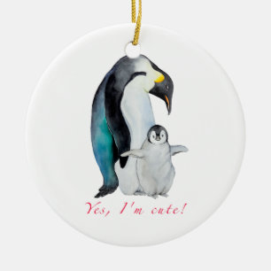 Cute waterverf keperor pinguins keramisch ornament