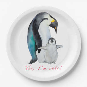 Cute waterverf keperor pinguins papieren bordje