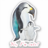 Cute waterverf keperor pinguins sticker (Voorkant)
