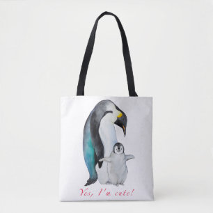 Cute waterverf keperor pinguins tote bag
