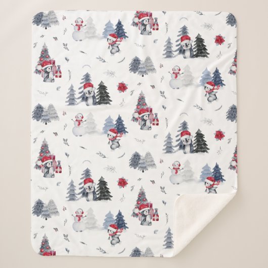 Cute Waterverf Kerstfeestdag Penguin Pattern Sherpa Deken (Voorkant)