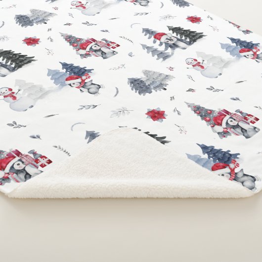 Cute Waterverf Kerstfeestdag Penguin Pattern Sherpa Deken (3/4)