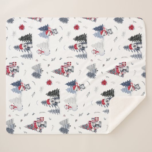Cute Waterverf Kerstfeestdag Penguin Pattern Sherpa Deken (Voorkant (horizontaal))