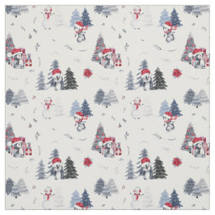Cute Waterverf Kerstfeestdag Penguin Pattern  Stof