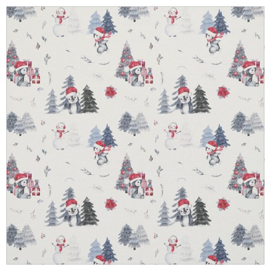 Cute Waterverf Kerstfeestdag Penguin Pattern Stof (Swatch)