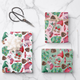 Cute Waterverf kerstgnomen Pattern Inpakpapier Vel
