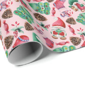 Cute Waterverf kerstgnomen roze Cadeaupapier (Rol Hoek)