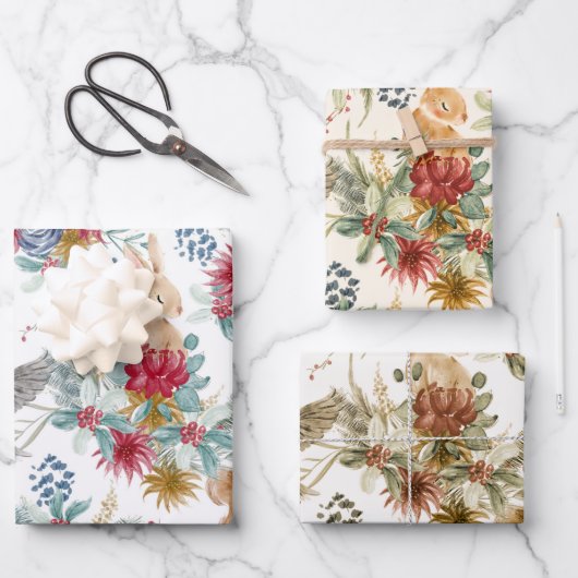 Cute Waterverf Kerstland Woodland Animals Pattern Inpakpapier Vel (Voorkant)