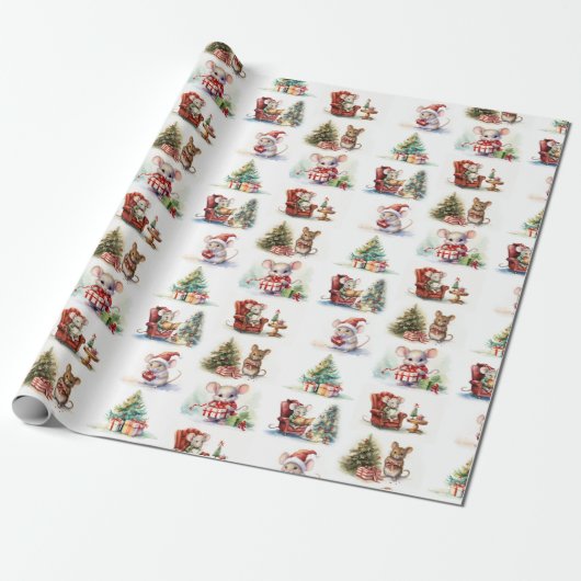 Cute Waterverf Kerstmis Cadeaupapier (Uitgerold)