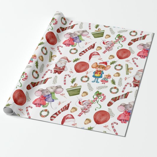 Cute Waterverf Kerstmis Cadeaupapier (Uitgerold)