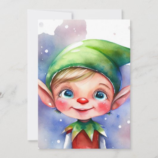 Cute Waterverf Kerstmis Elf met Long Ears Feestdagenkaart (Voorkant)