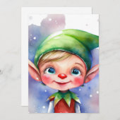 Cute Waterverf Kerstmis Elf met Long Ears Feestdagenkaart (Voorkant / Achterkant)
