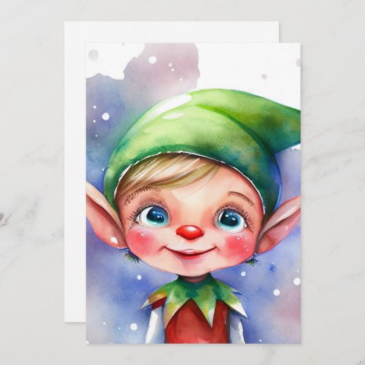 Cute Waterverf Kerstmis Elf met Long Ears Feestdagenkaart (Voorkant / Achterkant)