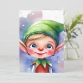 Cute Waterverf Kerstmis Elf met Long Ears Feestdagenkaart (Staand voorkant)