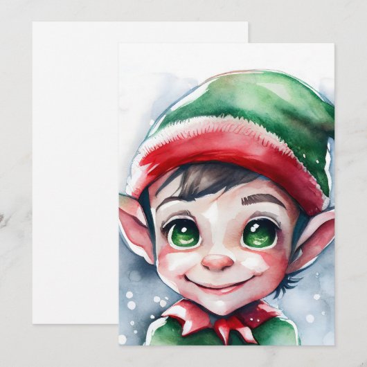 Cute Waterverf Kerstmis Elf met Long Ears Feestdagenkaart (Voorkant / Achterkant)
