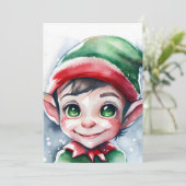 Cute Waterverf Kerstmis Elf met Long Ears Feestdagenkaart (Staand voorkant)