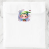 Cute Waterverf Kerstmis Elf met Long Ears Vierkante Sticker (Tas)