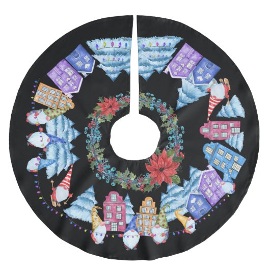 Cute Waterverf Kerstmis Gnome/Elf Village Kerstboom Rok (Voorkant)