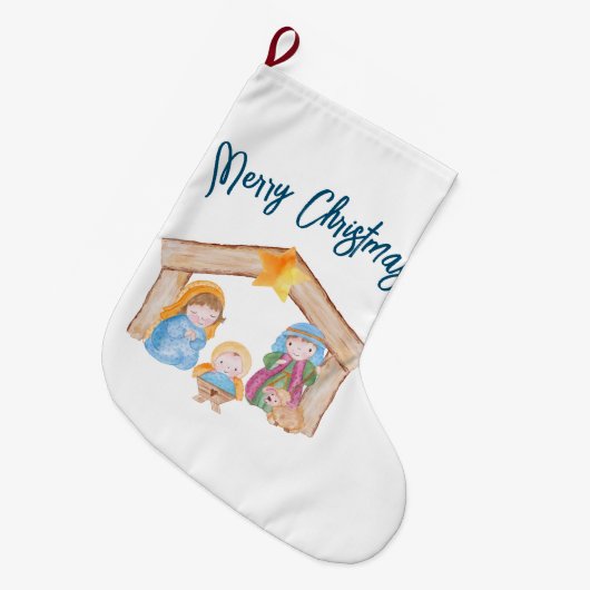 Cute Waterverf Kerstmis Natitivity Scene Grote Kerstsok (Voorkant (Hangend))