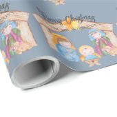Cute Waterverf Kerstmis Natitivity Scene op Blue Cadeaupapier (Rol Hoek)