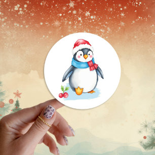 Cute Waterverf Kerstmis Penguin Ronde Sticker