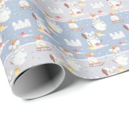 Cute Waterverf Kerstmis Snowman Rats Pattern Cadeaupapier