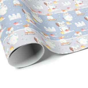 Cute Waterverf Kerstmis Snowman Rats Pattern Cadeaupapier