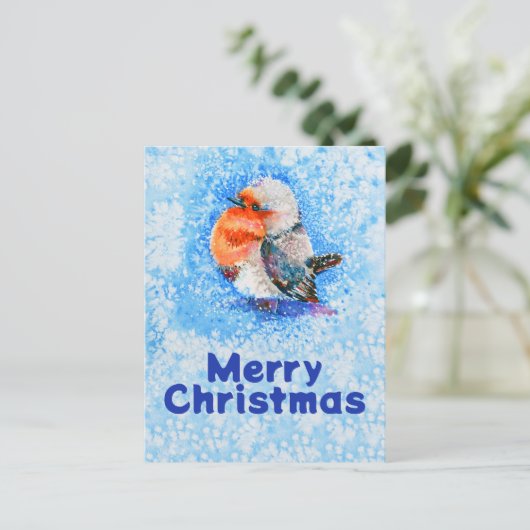 Cute Waterverf kerstRobin  Feestdagenkaart (Staand voorkant)