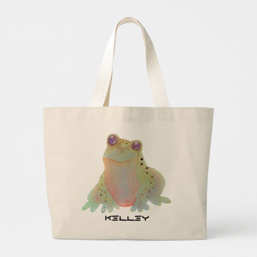 Cute Waterverf Kikker Grote Canvas tas (Achterkant)