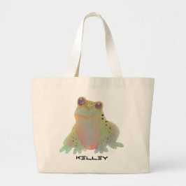 Cute Waterverf Kikker Grote Canvas tas