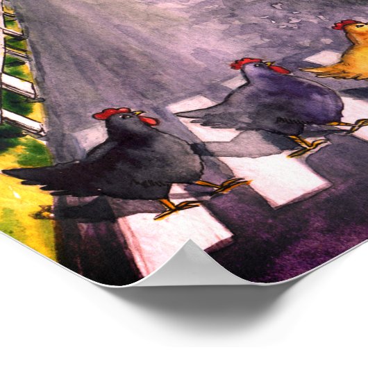 Cute Waterverf Kippen Overweg Boerderij Humor Poster (Hoek)