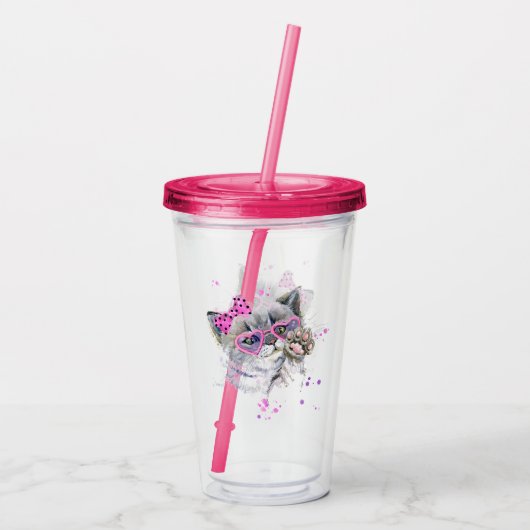 Cute Waterverf Kitten Acryl Drinkbeker (Achterkant)