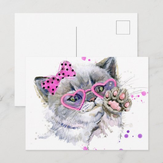 Cute Waterverf Kitten Briefkaart (Voorkant / Achterkant)