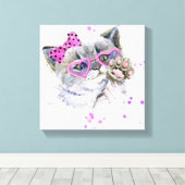 Cute Waterverf Kitten Canvas Afdruk (Insitu (Houten vloer))