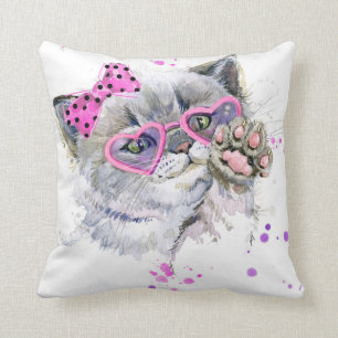 Cute Waterverf Kitten Kussen