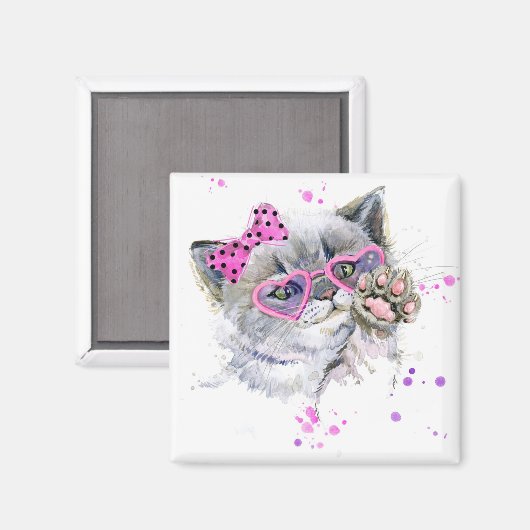 Cute Waterverf Kitten Magneet (Voorkant / Achterkant)