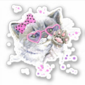 Cute Waterverf Kitten Sticker (Voorkant)