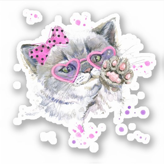 Cute Waterverf Kitten Sticker (Voorkant)
