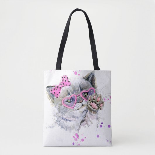 Cute Waterverf Kitten Tote Bag (Voorkant)